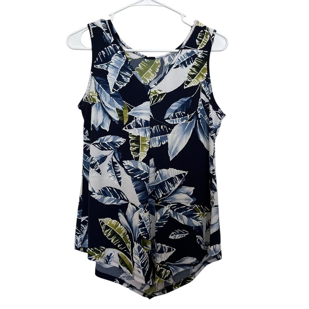 SJS | Textured Palm Print Floral Sleeveless Top Size Small Beachy Coastal Boho